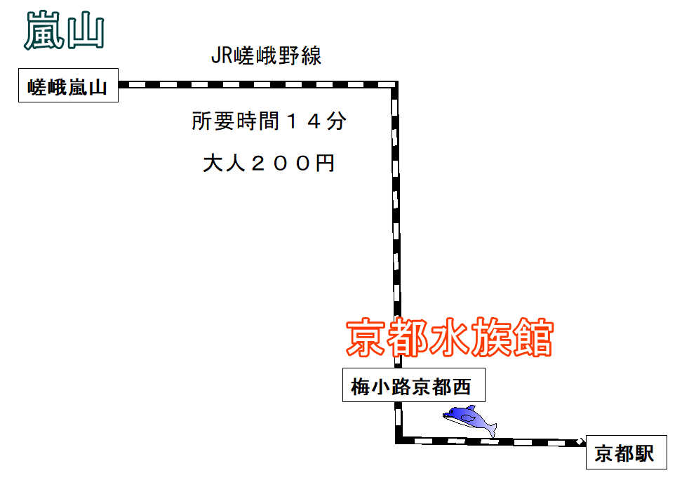 嵐山から京都水族館へ電車でのアクセスはJRが直通で便利に！